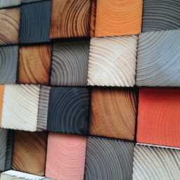 Reclaimed Wood Wall Art - Abstract Mosaic, Grey Orange Decor - thumbnail 2