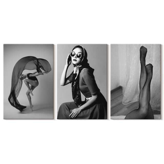 Set Of 3 Canvas Prints - Stylish Black & White Portraits Women, Wall Art Print, People Decor - image 1