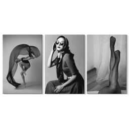 Set Of 3 Canvas Prints - Stylish Black & White Portraits Women, Wall Art Print, People Decor