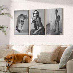 Set Of 3 Canvas Prints - Stylish Black & White Portraits Women, Wall Art Print, People Decor - thumbnail 3