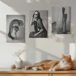 Set Of 3 Canvas Prints - Stylish Black & White Portraits Women, Wall Art Print, People Decor - thumbnail 2