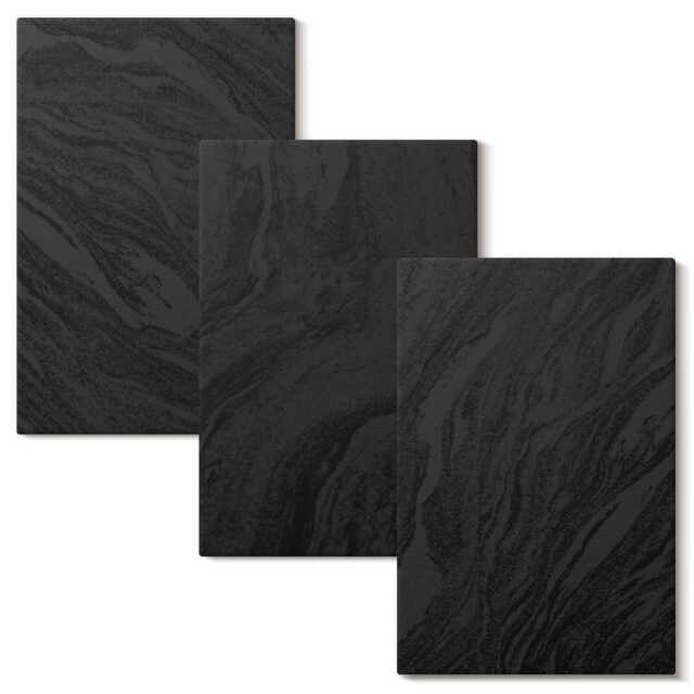 Canvas Wall Art Set Of 3 - Dark Marble Elegant Textures in A Glamorous Style, Black Photo Print, Natural Decor - image 1