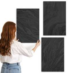 Canvas Wall Art Set Of 3 - Dark Marble Elegant Textures in A Glamorous Style, Black Photo Print, Natural Decor - thumbnail 2