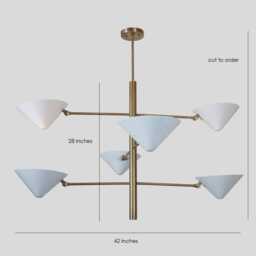 Mid Century Modern Sputnik Chandelier - Brass Finish, White Shades 6 Light Fixture - thumbnail 3