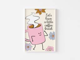 Cute Character Coffee Break Print - Pink Kitchen Print, Dorm Uni Lover, Retro Character, Girly Flowers - thumbnail 1