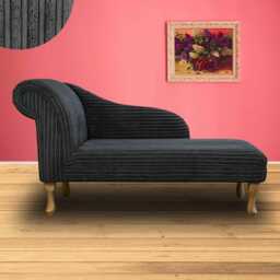 Charcoal Jumbo Cord Chaise Longue - Indoor Sofa Lounger Handmade in Britain - thumbnail 1