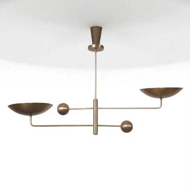 1950's Mid Century Modern Sputnik Chandelier, Antique Brass 2-Light Pendant Light Fixture - image 1