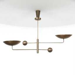 1950's Mid Century Modern Sputnik Chandelier, Antique Brass 2-Light Pendant Light Fixture