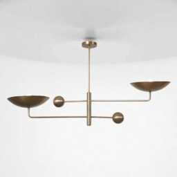 1950's Mid Century Modern Sputnik Chandelier, Antique Brass 2-Light Pendant Light Fixture - thumbnail 2