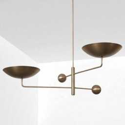 1950's Mid Century Modern Sputnik Chandelier, Antique Brass 2-Light Pendant Light Fixture - thumbnail 3