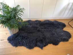Dark Grey Sheepskin Rug , Curly Sheepskin, Quad Rug, Fur Throw, Interior Accessory Decor - thumbnail 1