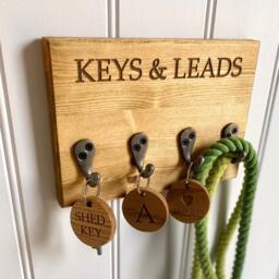 Keys & Leads Engraved Key Rack - Handmade Organiser Bespoke Wooden & Lead Holder Pine With Metal Hooks