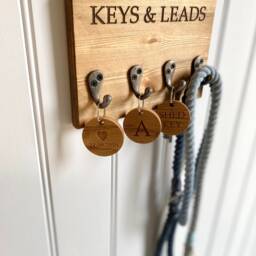 Keys & Leads Engraved Key Rack - Handmade Organiser Bespoke Wooden & Lead Holder Pine With Metal Hooks - thumbnail 2
