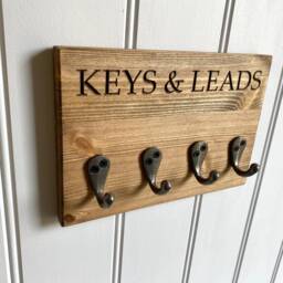 Keys & Leads Engraved Key Rack - Handmade Organiser Bespoke Wooden & Lead Holder Pine With Metal Hooks - thumbnail 3