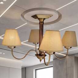 Nelson Antique Brass 4-Arm Chandelier, Traditional Candle Shades, Vintage Ceiling Light - thumbnail 2