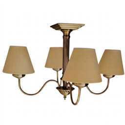 Nelson Antique Brass 4-Arm Chandelier, Traditional Candle Shades, Vintage Ceiling Light - thumbnail 3