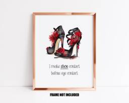 I Make Shoe Contact Before Eye Art Print Or Greetings Card, Dressing Room Decor, Card For Lover, Fashion Print, Shoes With Rose - thumbnail 1