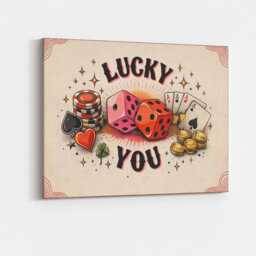 Lucky You Dice Canvas Wall Art Fun Playful Bold Pop Modern Statement Bedroom Living Room Office Colourful Casino Decor Print Cool Gift