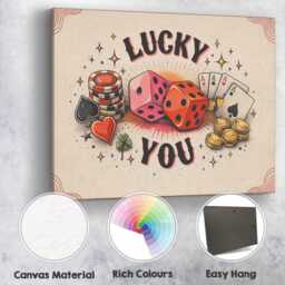 Lucky You Dice Canvas Wall Art Fun Playful Bold Pop Modern Statement Bedroom Living Room Office Colourful Casino Decor Print Cool Gift - thumbnail 4
