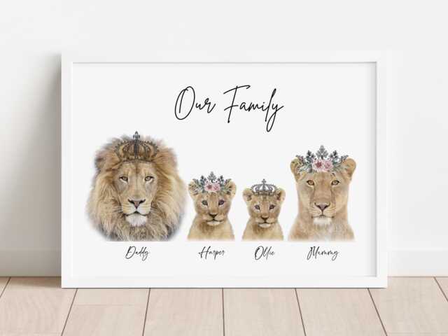 Personalised Lion Family Print Up To 8 Members Unframed - image 1