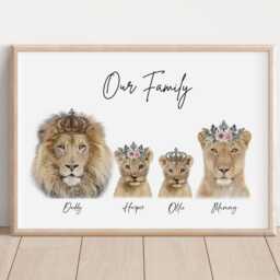 Personalised Lion Family Print Up To 8 Members Unframed - thumbnail 3