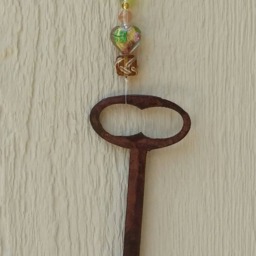 Key Metal Wall Art, Yard Skeleton Key Decor, Sun Catcher Window Beads, Housewarming Gift, Hanging, Gift For Home M25 - thumbnail 3