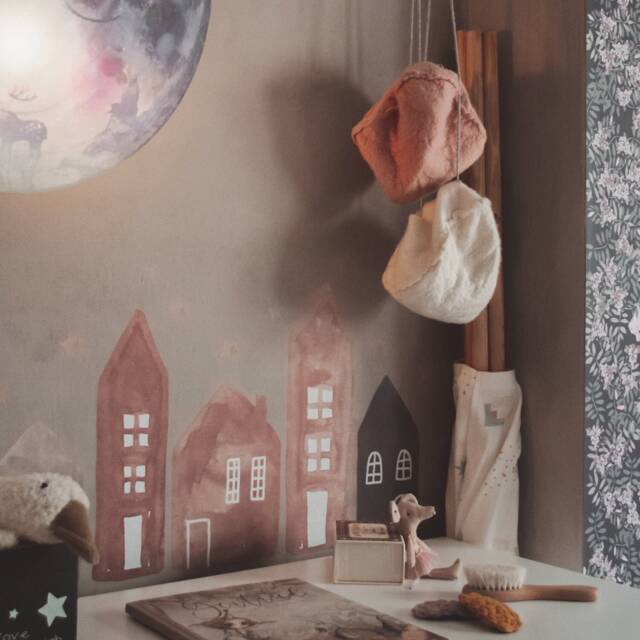Brown Watercolor Houses Fabric Wall Stickers - Removable & Reusable - image 1