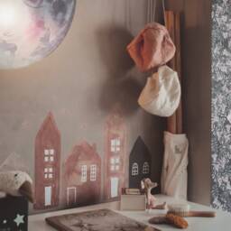 Brown Watercolor Houses Fabric Wall Stickers - Removable & Reusable