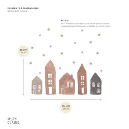 Brown Watercolor Houses Fabric Wall Stickers - Removable & Reusable - thumbnail 3