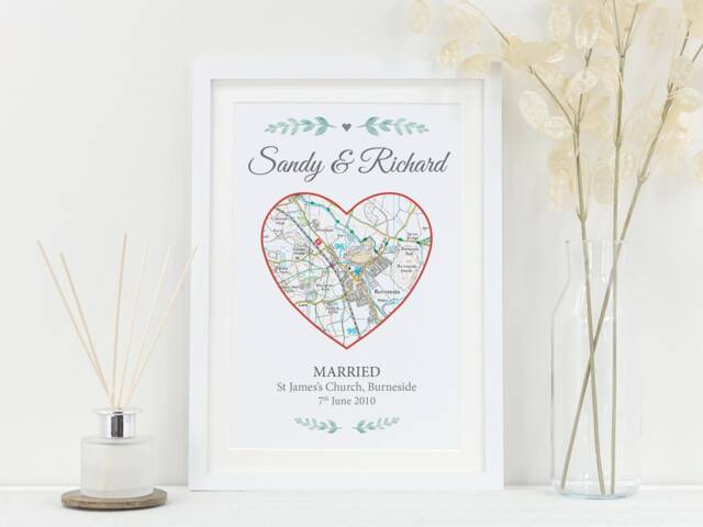 Personalised Heart Map Print - Wedding Anniversary Gift Engagement Keepsake Custom Location Artwork Meaningful Couple Va096 - image 1