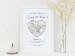 Personalised Heart Map Print - Wedding Anniversary Gift Engagement Keepsake Custom Location Artwork Meaningful Couple Va096 - thumbnail 1