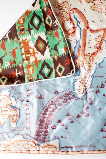 Vintage Scarf Pillow Cover Maryland Map & Native American Design - image 1