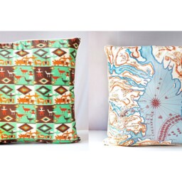 Vintage Scarf Pillow Cover Maryland Map & Native American Design - thumbnail 2