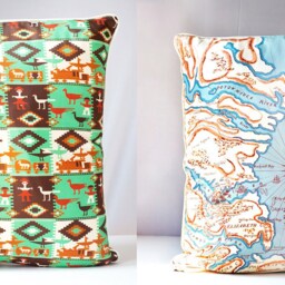Vintage Scarf Pillow Cover Maryland Map & Native American Design - thumbnail 3
