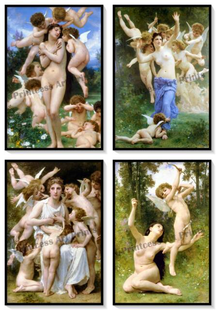 Bouguereau Cupids & Angels Art Prints, Set Of 4, 1800S Fine - image 1
