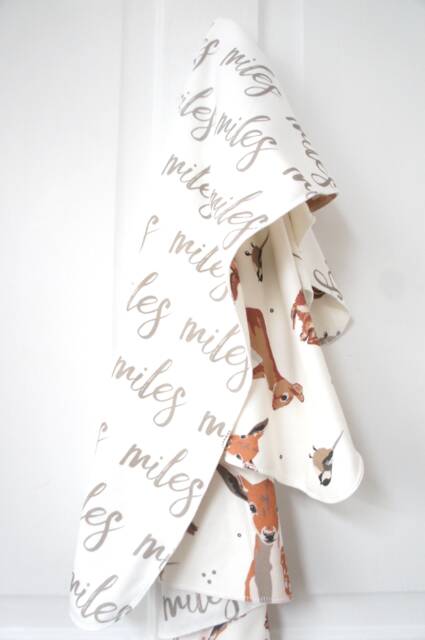 Personalized Organic Cotton Baby Blanket - Reversible Woodland Print - image 1
