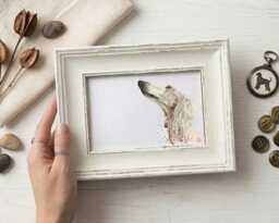 Saluki Mini Art Print 17x12cm - Framed White Rustic Frame - Wall Art, Elegant Dog Decor, Gift For Lovers - thumbnail 2