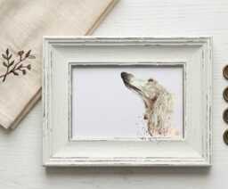 Saluki Mini Art Print 17x12cm - Framed White Rustic Frame - Wall Art, Elegant Dog Decor, Gift For Lovers - thumbnail 1