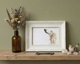 Saluki Mini Art Print 17x12cm - Framed White Rustic Frame - Wall Art, Elegant Dog Decor, Gift For Lovers - thumbnail 3