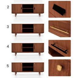 Mid-Century Sideboard, Dresser, Commode, Credenza Made Of Oak Veneer - Teak Colour Livlo T-S15 - thumbnail 3