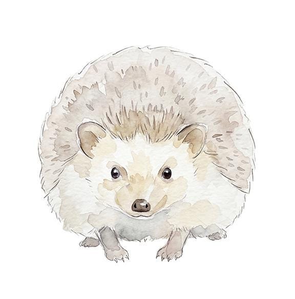 Hedgehog Wall Decal, Fabric Watercolor Sticker, Woodland Nursery, Forest Animal - image 1