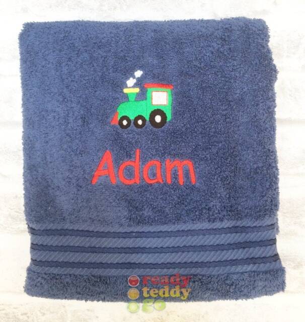 Personalised Swimming/Bath Towel Sheet Train Embroidered Unisex Boys Girls Children's Kids With Any Name 500Gsm - image 1
