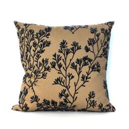 Navy Blue Coral Throw Pillow Cover Decorative Flocked Upholstery Fabric Lumbar & Square Pillowcase - thumbnail 1