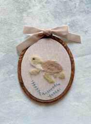 Handmade Needle Felt Sea Turtle in Embroidery Hoop - Coastal Nursery Wall Art Ocean Animal Decor Baby Shower Gift - thumbnail 1