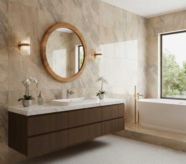 Round Solid Wood Wall Mirror - Modern Beechwood, 18 Inch - image 1