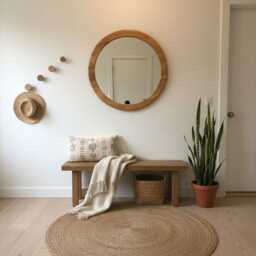 Round Solid Wood Wall Mirror - Modern Beechwood, 18 Inch - thumbnail 2