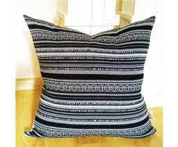 Black & White Textured Stripes Wooven Pillow Cover Kilim Style Grey Cream Ivory Bohemian Cushion Native Ethnic Farmhouse Boho Home Decor - thumbnail 1