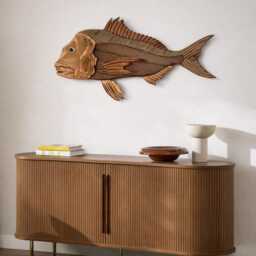 Reclaimed Wood Snapper Fish Sculpture - Handcrafted Australian Coastal Wall Art - thumbnail 2