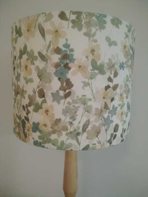 Floral Watercolour Lampshade Abstract Flower Blossom Blue Yellow Handmade Fabric Drum Lamp Shade Table Floor Or Ceiling Pendant Various Size - image 1