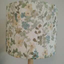 Floral Watercolour Lampshade Abstract Flower Blossom Blue Yellow Handmade Fabric Drum Lamp Shade Table Floor Or Ceiling Pendant Various Size - thumbnail 3